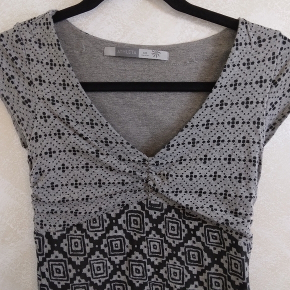 XXS Athleta Empire waist Dress Black and Gray Geometric Pattern Print - Picture 2 of 9